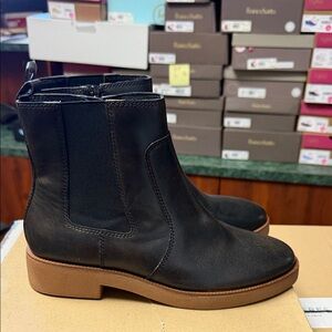 Lucky Brand Black Leather Chelsea Ankle Boots with Tan Sole